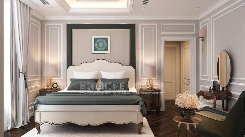 Sắp xếp nội thất phòng ngủ tân cổ điển sang trọng, quý phái. thiết kế biệt thự